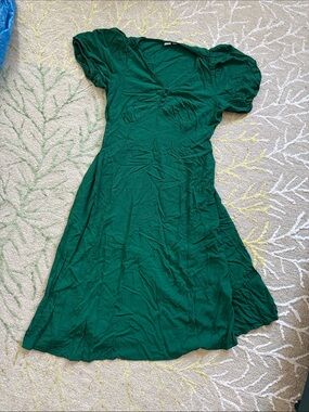 GAP emerald Puff Sleeve V-Neck Maxi Dress M